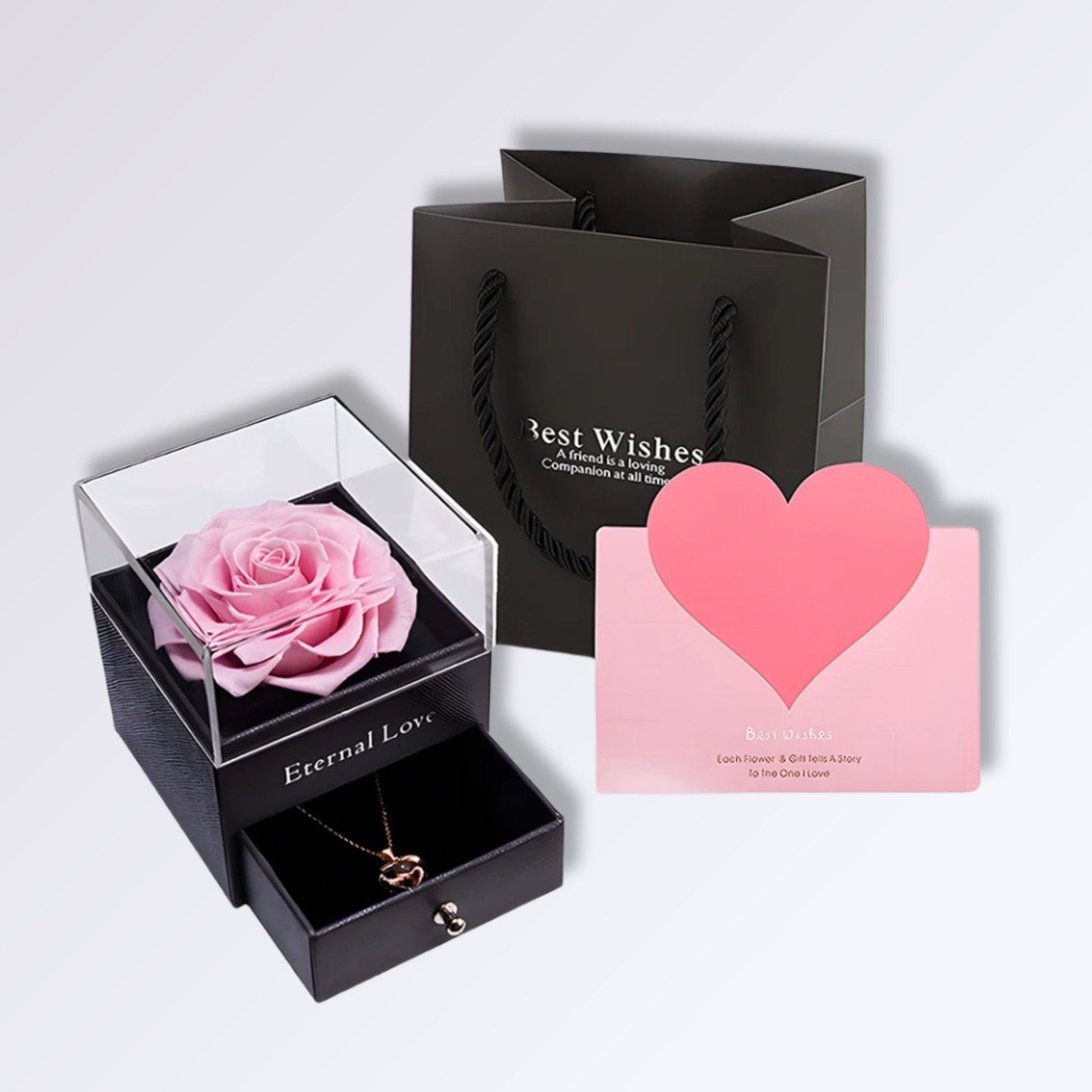 Coffret Rose Éternelle avec Collier | Perles Vertes Rose