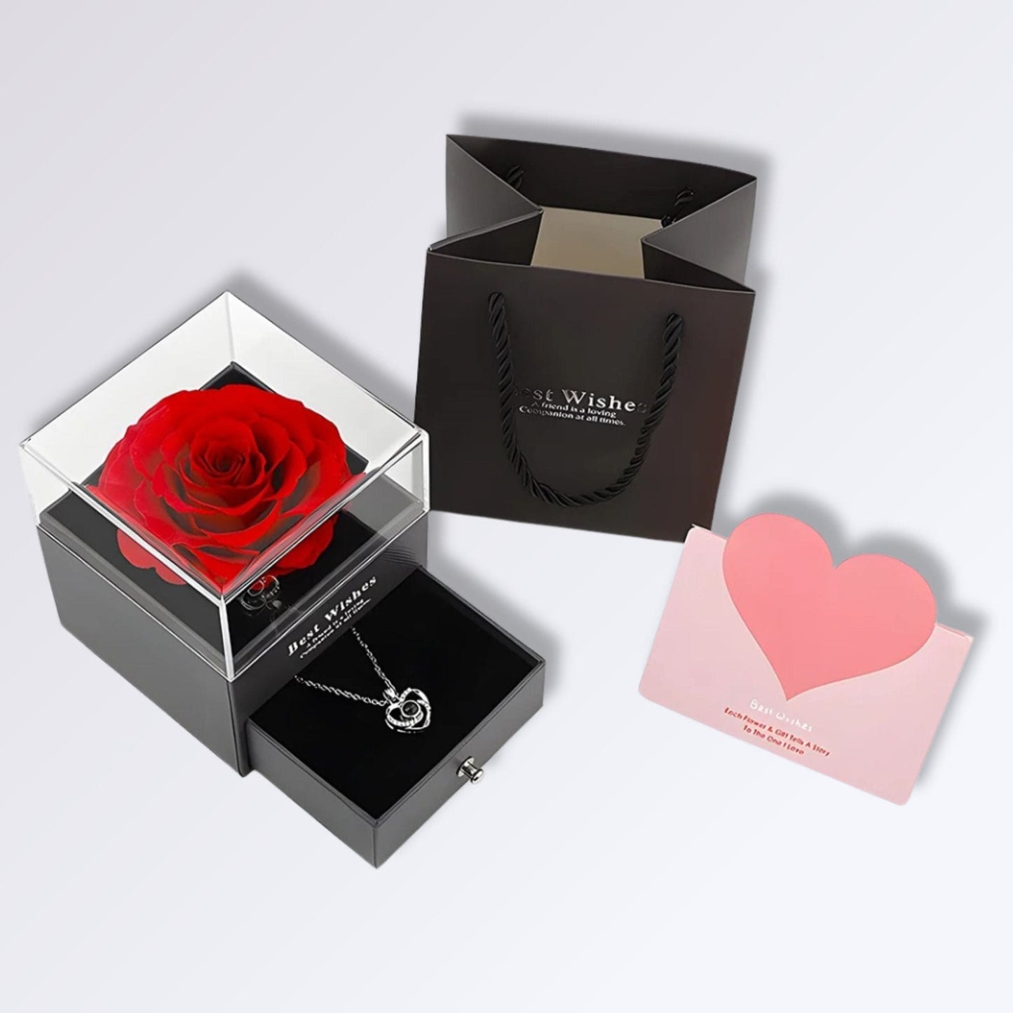 Coffret Rose Éternelle avec Collier | Perles Vertes Rouge