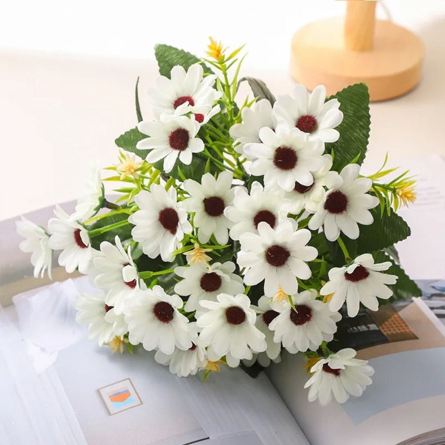 Marguerite Artificielle | Perles Vertes Blanc