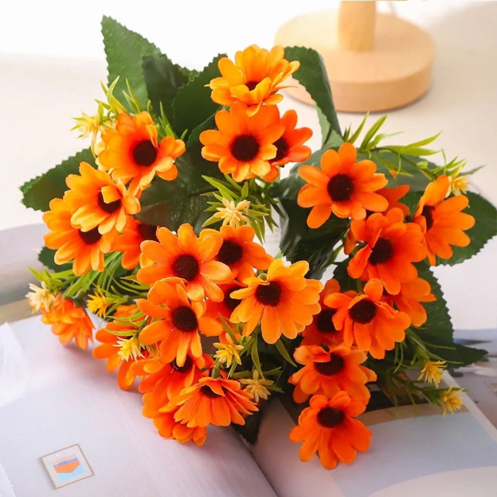 Marguerite Artificielle | Perles Vertes Orange