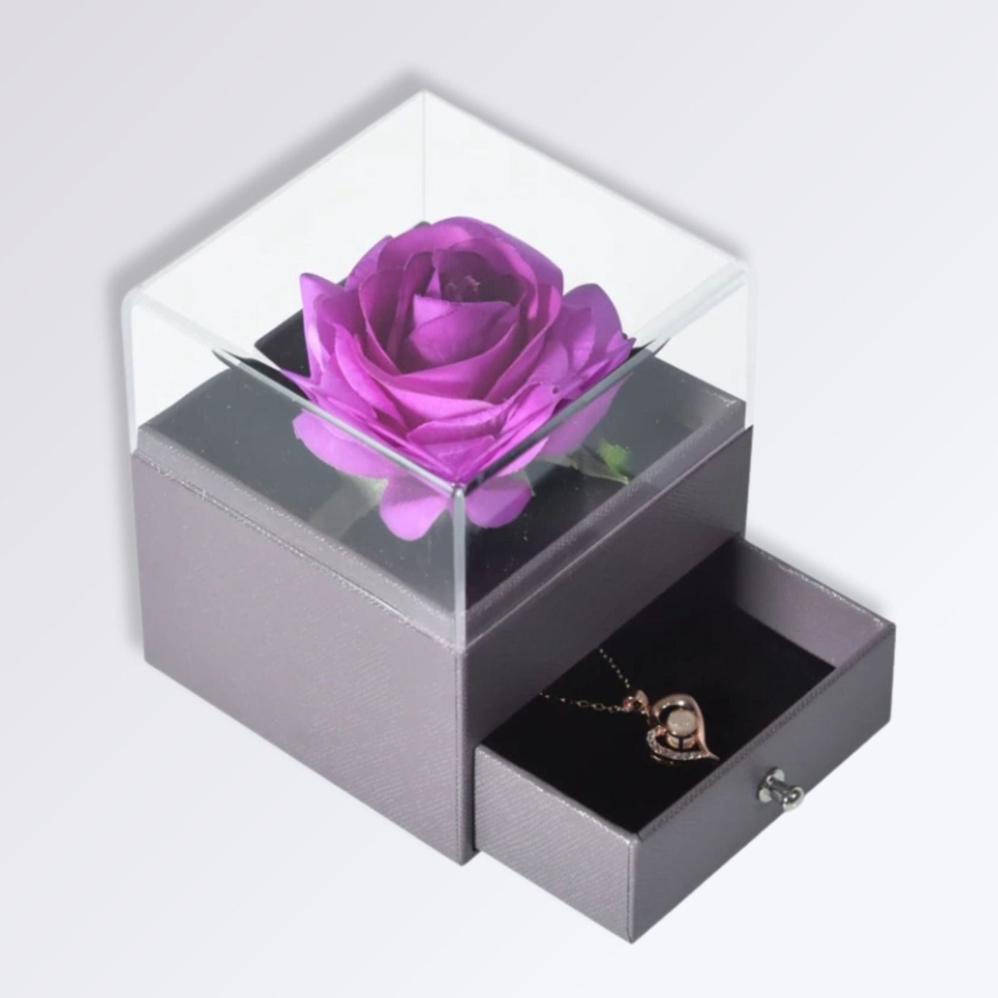 Rose Éternelle avec Bijoux | Perles Vertes Violet