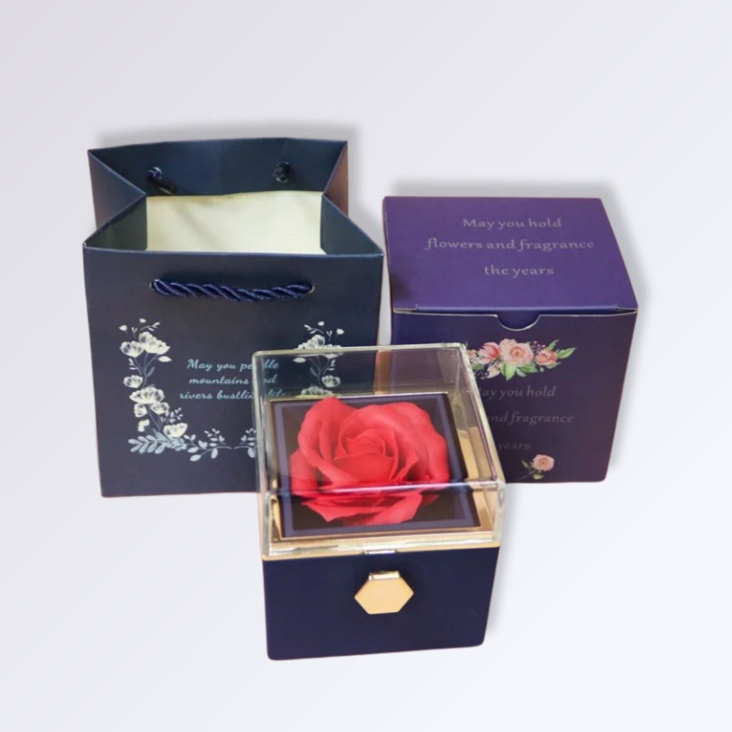 Rose Éternelle Coffret | Perles Vertes Bleu marine