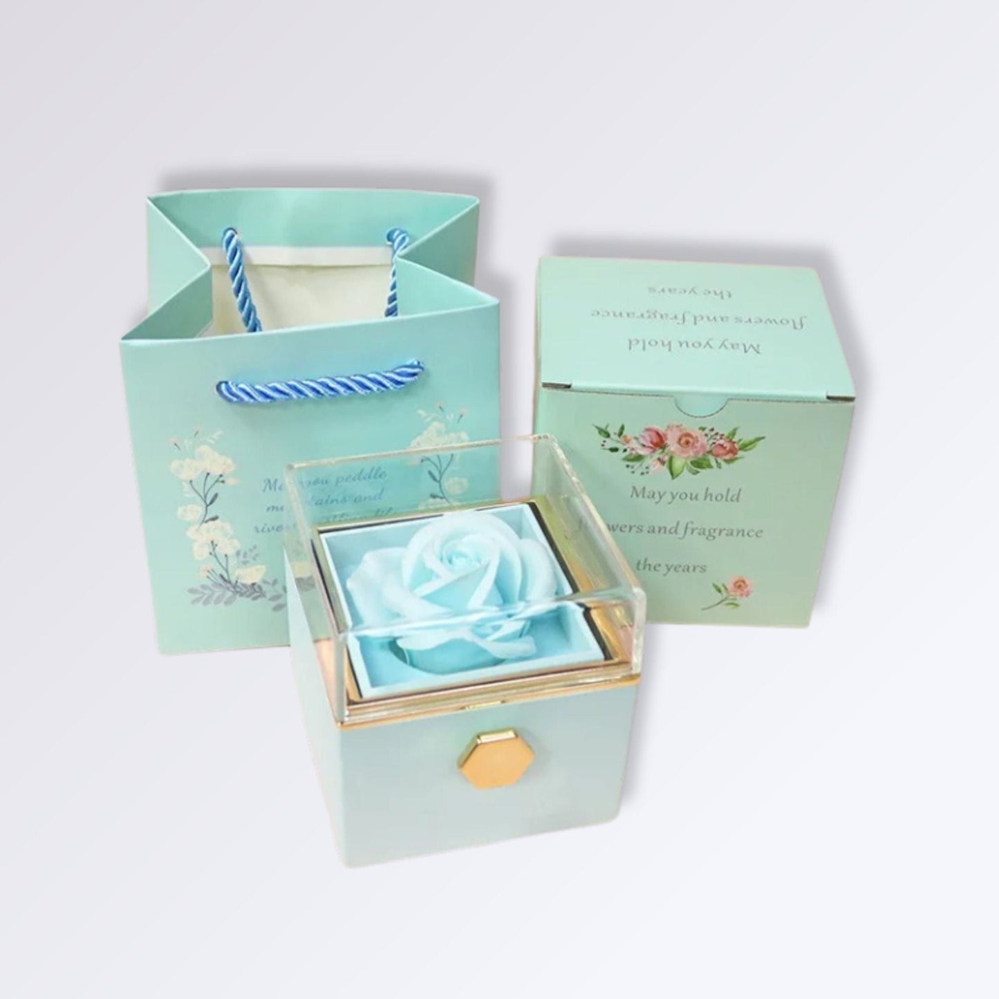 Rose Éternelle Coffret | Perles Vertes Bleu turquoise