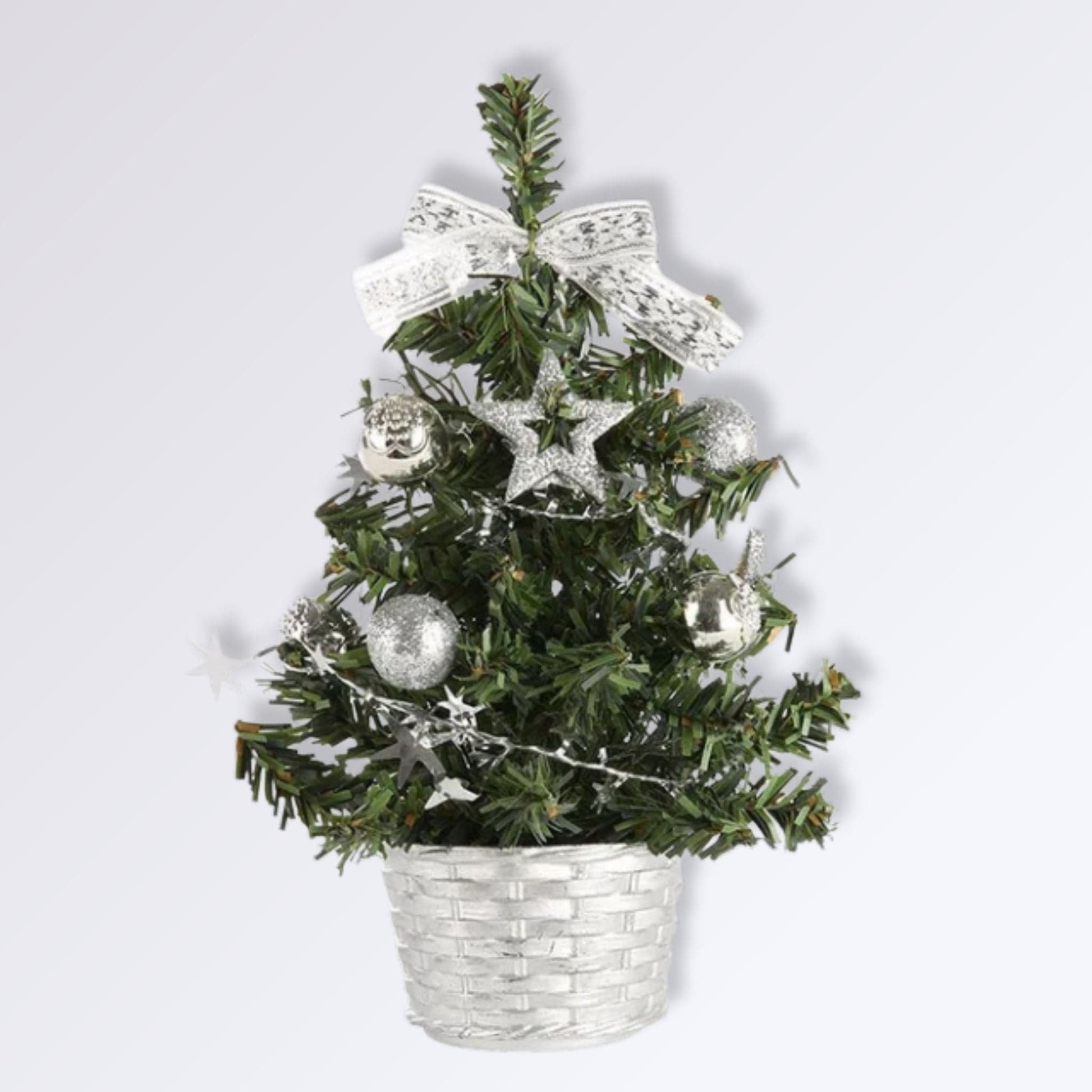 Sapin de Noël Réaliste Pas Cher | Perles Vertes Argent / 30cm