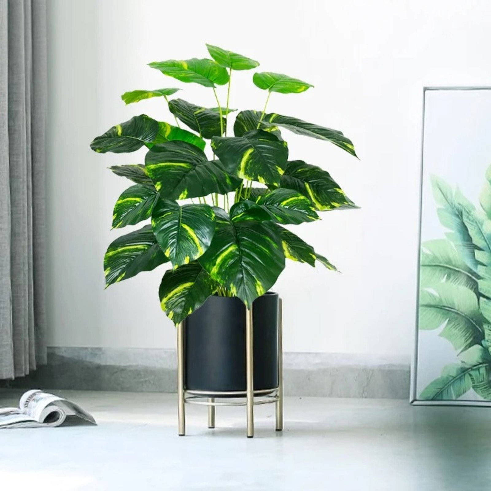 Comment associer tableaux muraux et plantes pour une décoration harmonieuse ? Pothos Artificiel 70cm 18 feuilles