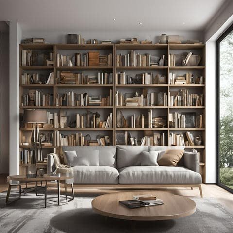 bibliothèque sur grand mur salon