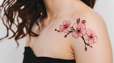 Tatouage fleur de cerisier épaule