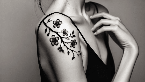 Tatouage fleur de cerisier noir et blanc