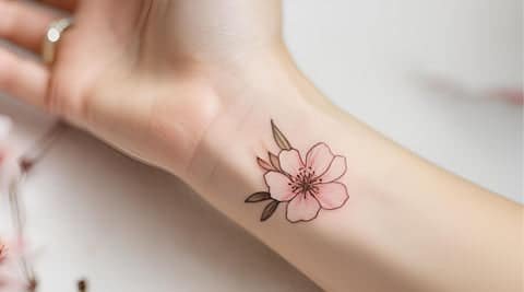 Tatouage fleur de cerisier poignet