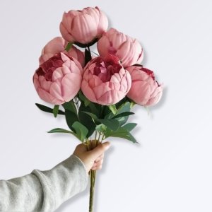 Bouquet de Grosses Fleurs de Pivoines Artificielles | Rose Foncé