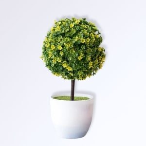 Boule de Buis sur Tige Artificielle avec Pot Couleur Jaune