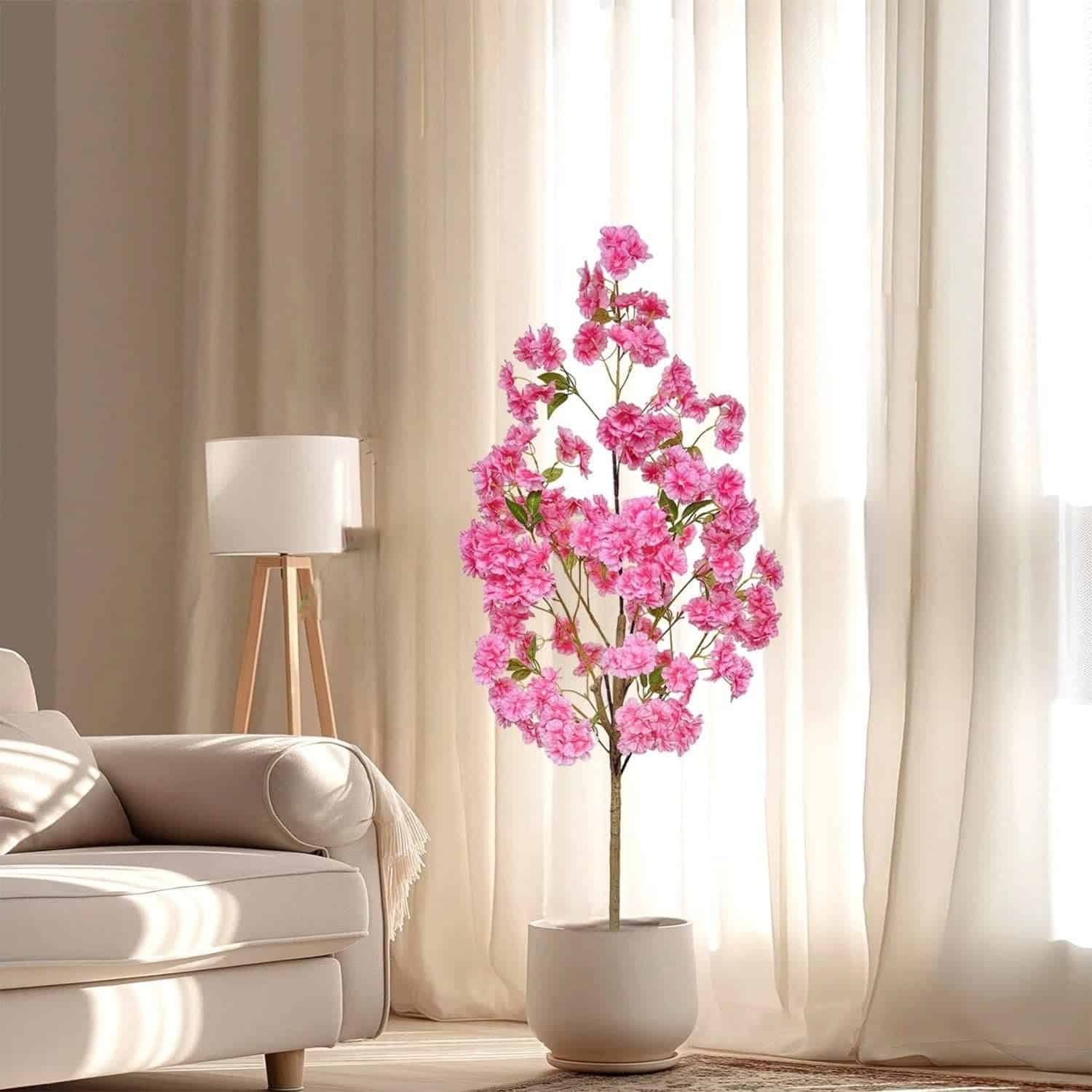 Accueil Cerisier Artificiel à Fleurs Roses pour Intérieur