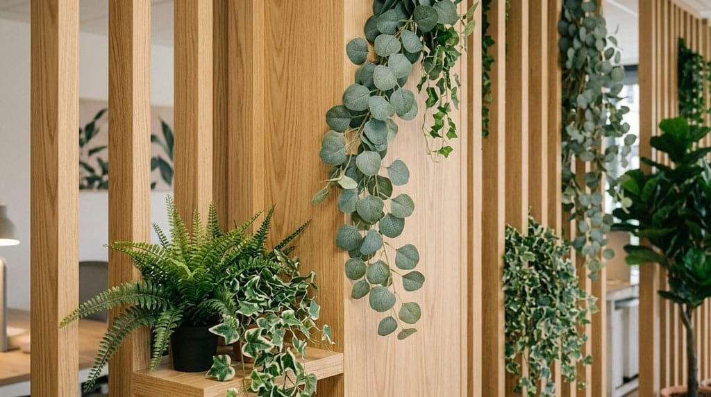 Quand le végétal artificiel rencontre les cloisons en bois : composer des espaces qui respirent